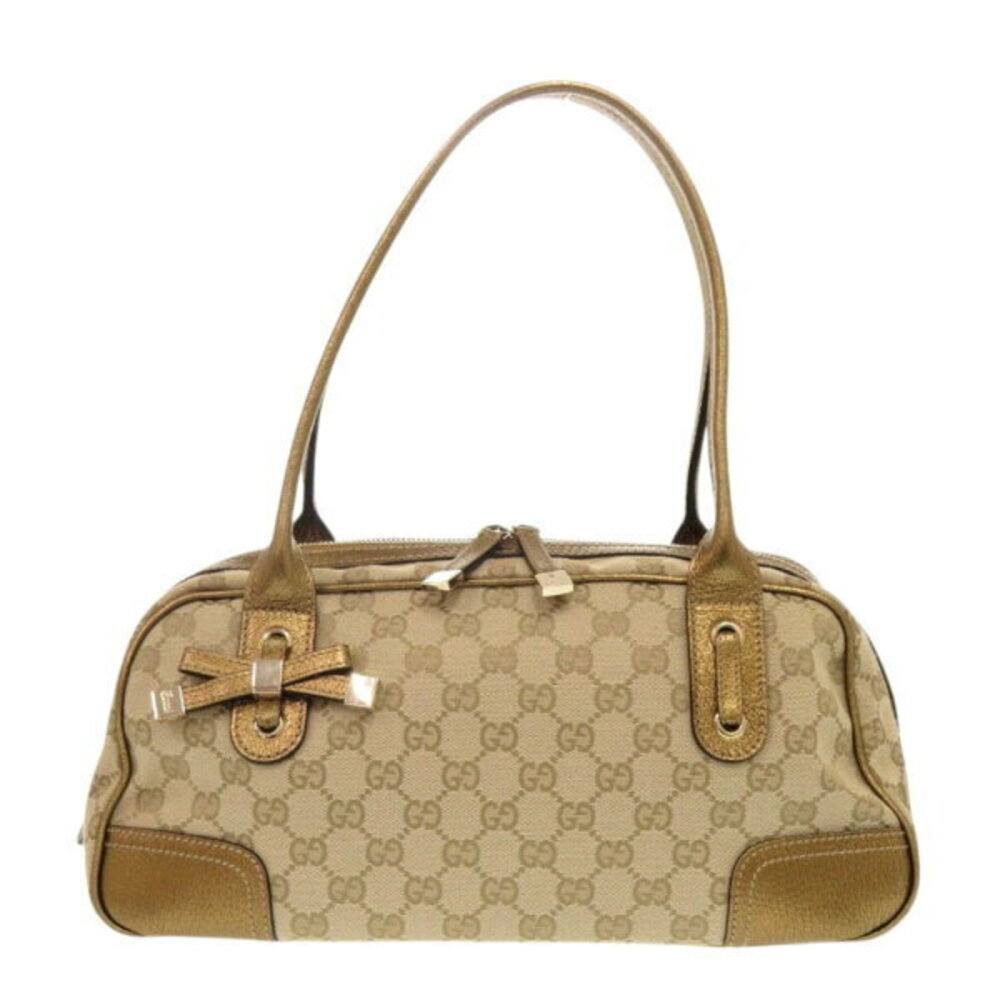 Gucci Princy Boston Bag GG Canvas Beige Gold Handbag
